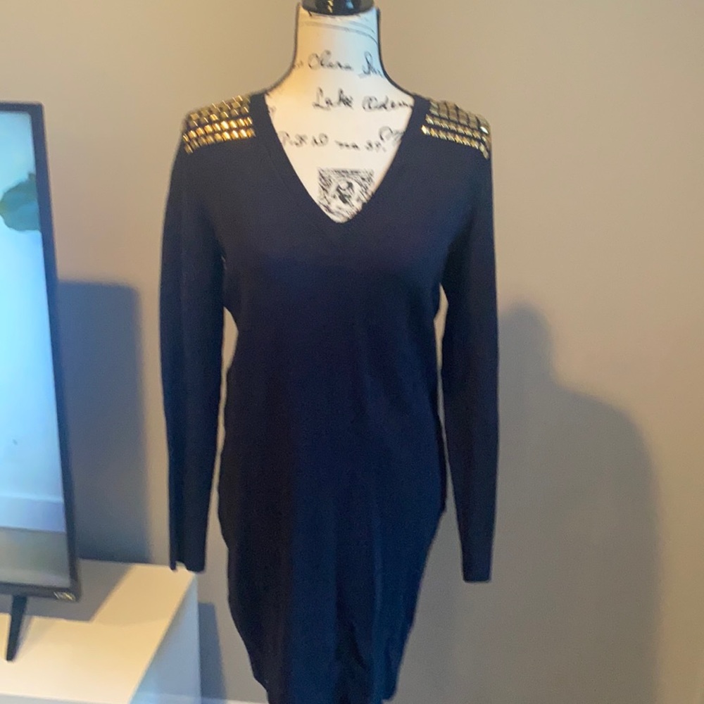 Michael Kors navy long sleeve dress w gold